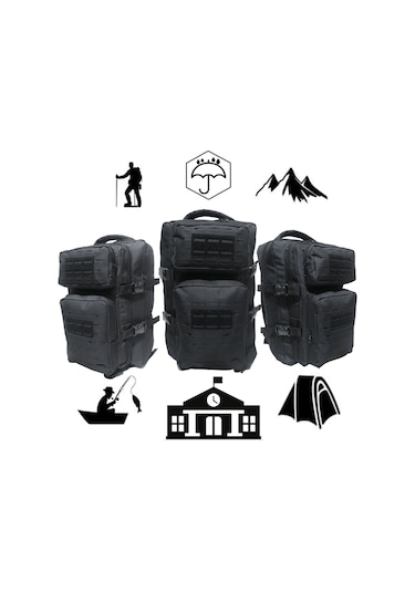 Baggor Kampçı-Seyahat-Dağcı-Outdoor-Askeri Taktik Sırt Çantası Siyah Çok Renkli