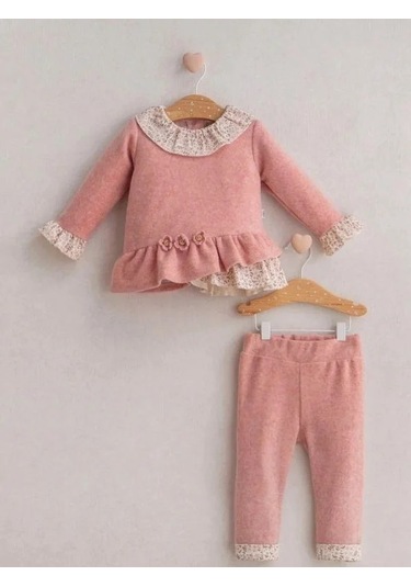 Kız Bebek Çiçek Desenli 2 Li Takım-15268 Pembe