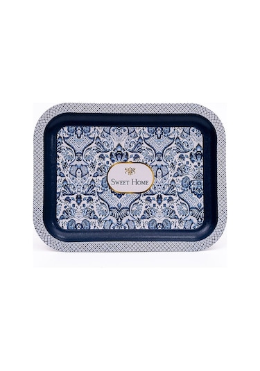 Lisbon Desenli Metal Klasik Tepsi, 23,3 X 30,7 Cm Desenli