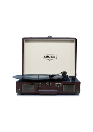 Midex Mtx-101CR Şarjlı Bluetooth Aux Hoparlörlü 3 Devir Nostaljik Retro Pikap Plak Çalar + İğne