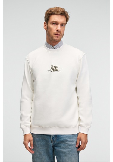 Grimelange IRVING Erkek Yuvarlak Yaka Göğsü Ve Önü Regular Fit Ekru Sweatshirt