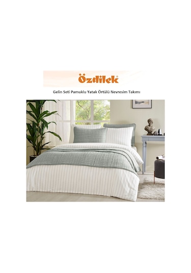 Özdilek Line 7 Parça Yatak Örtülü Pamuklu Gelin Seti-haki Haki - Ekru