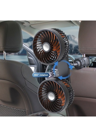 Pazly 360 Derece Dönebilen Usb Araç Arka Koltuk Soğutma Fanı, Hız Ayarlı, Taşınabilir, Siyah