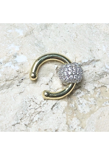 Yuvarlak Zirkon Toplu Earcuff Gold