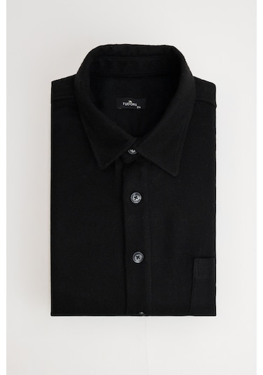 Erkek Big Size Büyük Beden Oduncu Tek Cepli Kareli Siyah Kışlık Gömlek-32215 Siyah