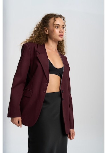 Mai Studios Co. Volda Yaka Detay Bordo Blazer Bordo