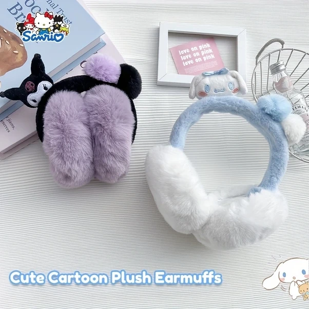 Elmpaly Cute Kuromi Kadın Peluş Kulaklık Yumuşak Kışlık Seyahat Günlük