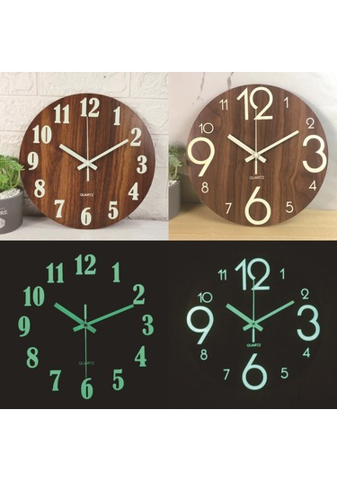 Gajeena 30cm Mdf Ahşap Gündüz/gece Aydınlatmalı Sessiz Odalar İçin Duvar Saati - Klasik Rakamlı Tasarım Çok Renkli