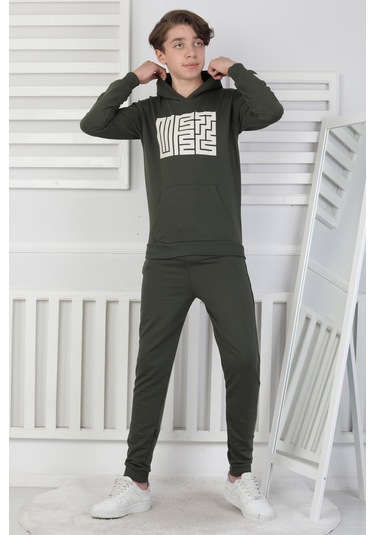Erkek Çocuk Eşofman Takımı Kapüşonlu Haki