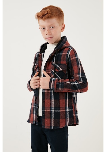 Lela Pamuklu Kapüşonlu Ekoseli Oduncu Erkek Çocuk Gömlek Cf22W814764 Kiremit