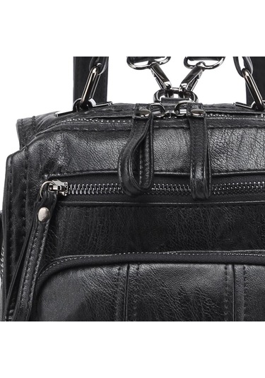 Yıkama Deri Sırt Askılı Kadın Çantası 21k Barcelona 1915 Siyah