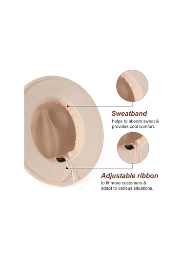 Kadınların Genişliği, Fedora Retro Panama Şapkası Kemer Tokası İle U Şeklinde Toka Kremsi Ortam Bej