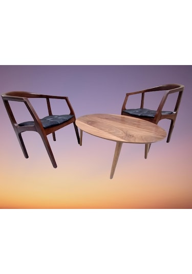 Bengimobilya Sandalye Tam Kolçak Oval Orta Sehpa Model Kayın Torna Retro Ayak