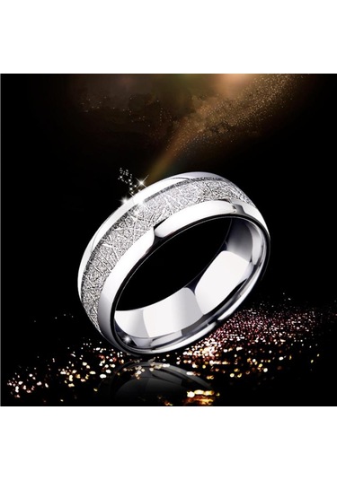 Rose Gold 8mm Genişlik Göktaşı Taş Desen Kakma Gümüş Renk Tungsten Çelik Yüzük Çift Düğün Band Nişan Takı Rose Gold