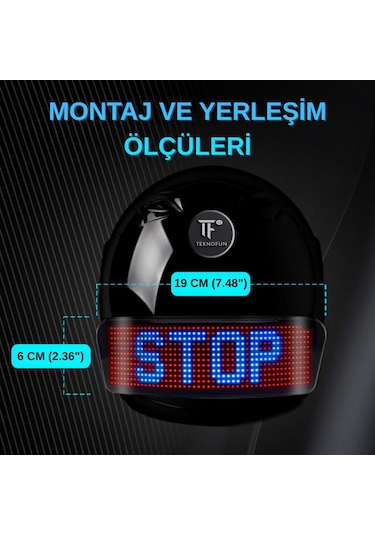 Teknofun Akıllı Kask Led Ekranı - Bluetooth App Kontrollü Sinyal Ve Hız Göstergeli - 1 Adet