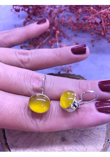 Nisa Gümüş Sarı Akik Taşlı Gümüş Küpe 925 Ayar N11.80339