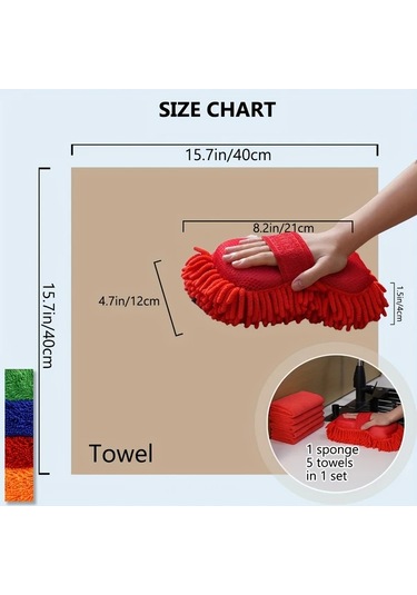 Honeybeeshop 6 Adet Mikrofiber Araba Yıkama Seti Yeşil Chenille Sünger 5 Havlu Süper Emici Çiziksiz