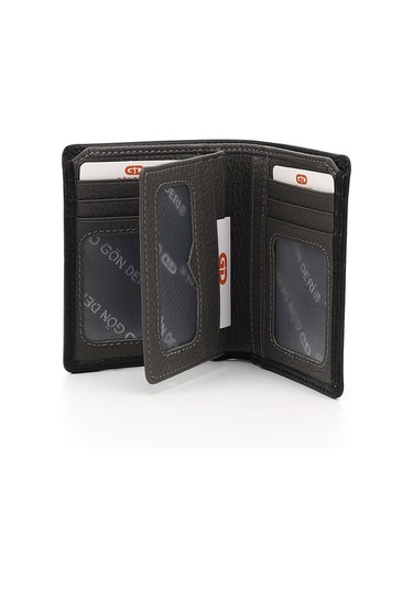 Gönderir Siyaha Antrasit Hakiki Deri Dikey Cüzdan Siyah - Antrasit