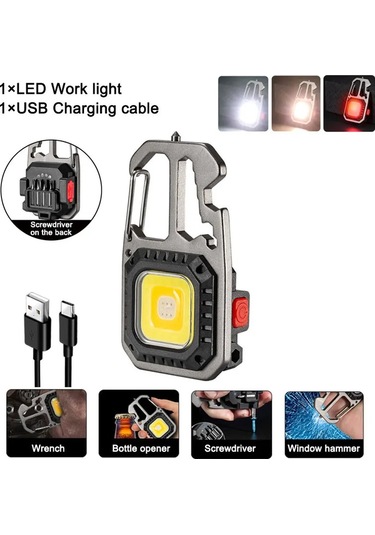 Hishoppingled Taşınabilir Anahtarlık Feneri, Cob Çalışma Işığı, Acil Aydınlatma, Pencere Çekiç Ve Şişe Açacağı İlemavi Mavi