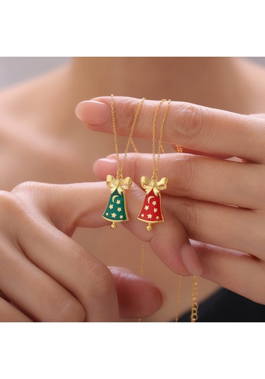 925 Ayar Gümüş Yılbaşı Hediyesi Mineli Çan Kolye Gold