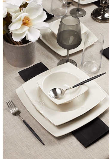 Karaca  Square Bone Royal Lace 24 Parça 6 Kişilik Yemek Takımı