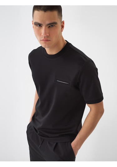 Xint Siyah Pamuk Dokulu Regular Fit Tişört 502214