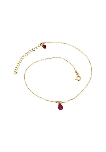 Kırmızı Taşlı 14 Ayar Altın Halhal 14 NMHL03