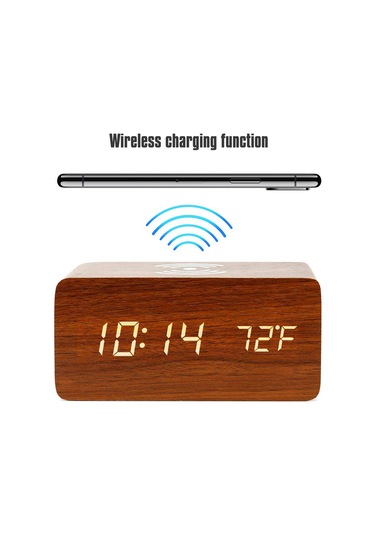 Kablosuz Şarj Cihazlı Dijital Çalar Saat Led Masa Çalar Saat Sıcaklık Ekranı Kırmızı