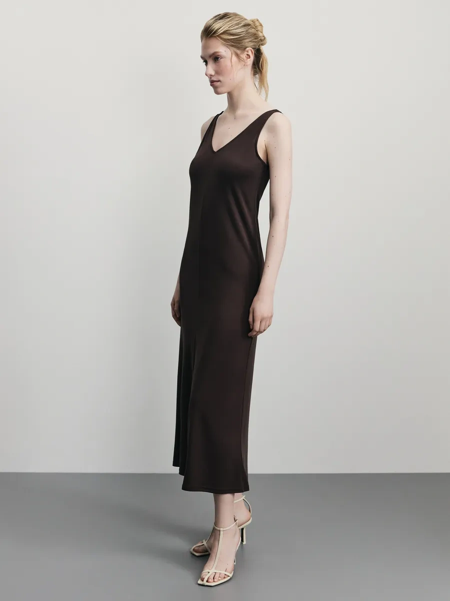 Zarına Yazlık Uzun, Yırtmaçlı Sarafan Elbise 376509342 Koyu Kahverengi