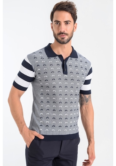 Heyss Polo Yaka Kısa Kollu Desenli Erkek Triko (380736880) Lacivert