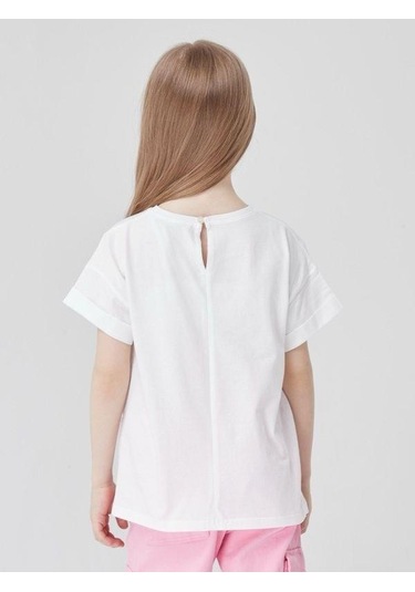 Escabel Kız Çocuk Pamuklu Çiçek Baskılı T-shirt-14028 Ekru