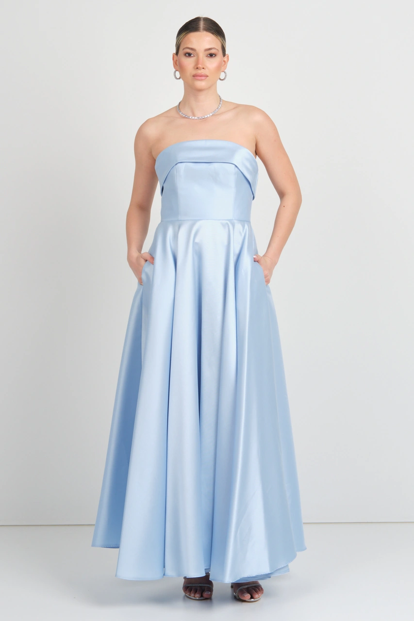 Doridorca Kadın Straplez Uzun Abiye Elbise 6068 Bebe Mavisi Bebe Mavisi