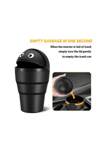 Maiyame Siyah Abs Plastik Araç Çöp Kutusu 520ml - Sızdırmaz Su Geçirmez - Basılı Kapağı İle - Mini Boyut 9.4x9.4x16.9cm - Araç/ofis/ev Kullanıma Uygun