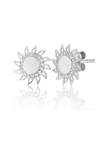 Zanaatsilver 925 Ayar Gümüş, Rodyum Kaplama Güneş Modeli Küpe