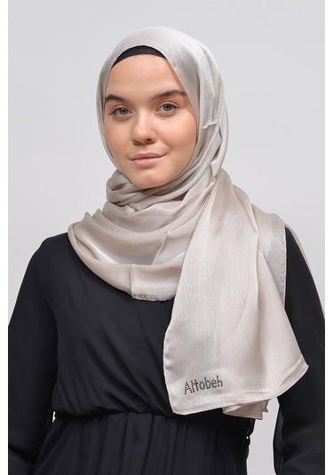 Altobeh Janjan Şık Parlak Saten Dokulu Kadın Tesettür Abiye Şifon Şal - Koyu Krem