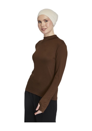 Kadın Organik Parmak Geçmeli Balıkçı Yakalı Body Çikolata