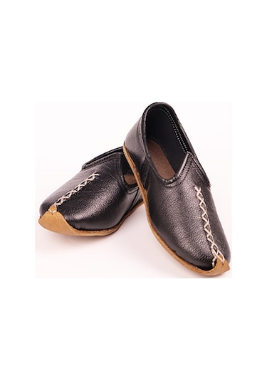 El Yapımı Hakiki Deri Çocuk Yöresel Yemeni Çarık Siyah