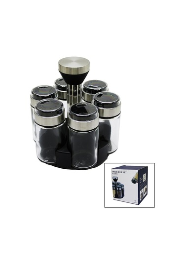 6 Parça Yuvarlak Cam - Krom Kaplı Kapak Tuzluk - Baharatlık Döne Çok Renkli