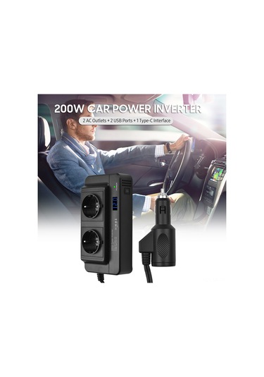 200w Güç İnvertörü Taşınabilir Dc 12v'den Ac 110v'a Araç İnvertörü Güç Dönüştürücü Transformatör, Araç Rv İçin Çift Priz Ve Usb Portları İle