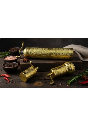 Ludıa Zamak Metal Altın Renk 3 Lü Set Karabiber,kahve,çörek Otu El Değirmeni Öğütücü Grinder S2 Altın