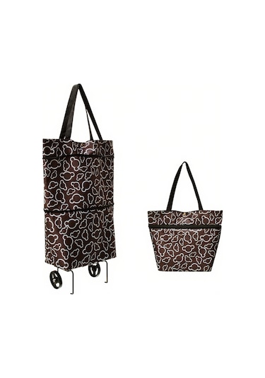 Hombey Katlanabilir Tekerlekli Alışveriş Sepeti - Genişletilebilir Yeniden Kullanılabilir Alışveriş Çantası Kahve Rengi 380g