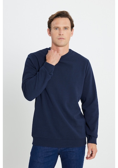 Ac&Co / Altınyıldız Classics  Erkek Lacı 2 İplik Sıcak Tutan Standart Fit Normal Kesim Bisiklet Yaka Sweatshirt Lacı Lacivert