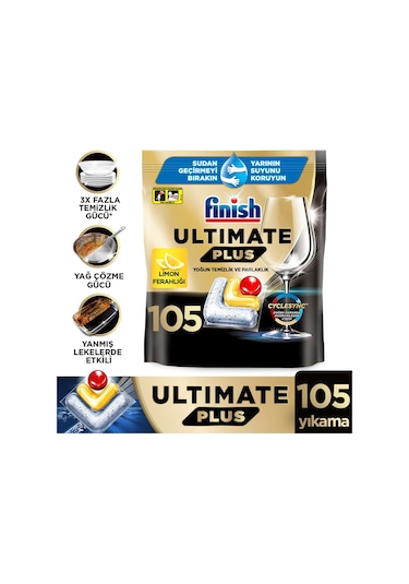 Finish Ultimate Plus Hepsi Bir Arada Limon Ferahlığı Bulaşık Makinesi Deterjanı 105 Tablet