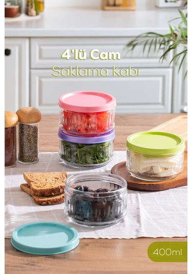 Porsima Lapis 4l Ü Hava Geçirmez Cam Kavanoz Kahvaltılık Seti Renkli Kapaklı Saklama Kabı 400ml Çok renkli