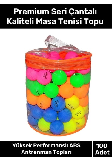 Premium Seri Çantalı Kaliteli Masa Tenisi Etkinlik 100 Adet Karışık Renkli Canlı Pinpon Topu