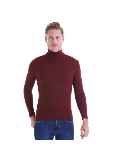 Hatemoğlu Bordo Regular Fit Düz Balıkçı Yaka Triko Yün Kazak Bordo