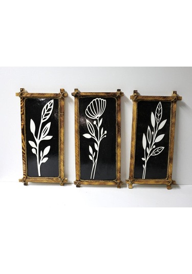 Rustik Ahşap Çerçeveli Siyah-beyaz 3 Lü Duvar Dekor Seti Duvar Dekorasyonu