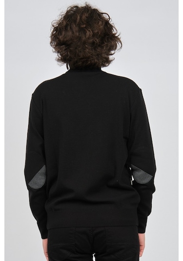 Mısırlı Erkek Tam Balıkçı Çizgili Yün Kazak 3869077 Siyah Siyah