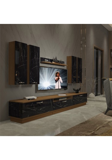 Decoraktiv Trendstyle 8d Mdf Tv Ünitesi Tv Sehpası Ceviz - Siyah Mermer
