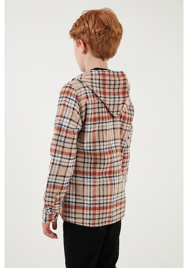 Lela Kapüşonlu Çift Cepli Ekoseli Kışlık Oduncu Erkek Çocuk Gömlek Cf24W81778 Bej-Taba